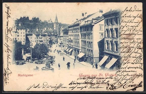 Cartoline postali: AK St. Gallen, Blick auf die Marktgasse – Usato da Berlin venduto da bartko-reher