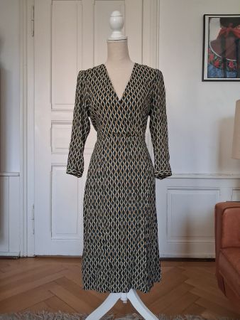 Kleid mit V-Ausschnitt, indi&cold, grün violett Gr. M