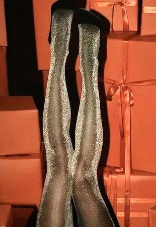 Glamour Collant nero con Lurex Oro-tg 2-nuova-feste