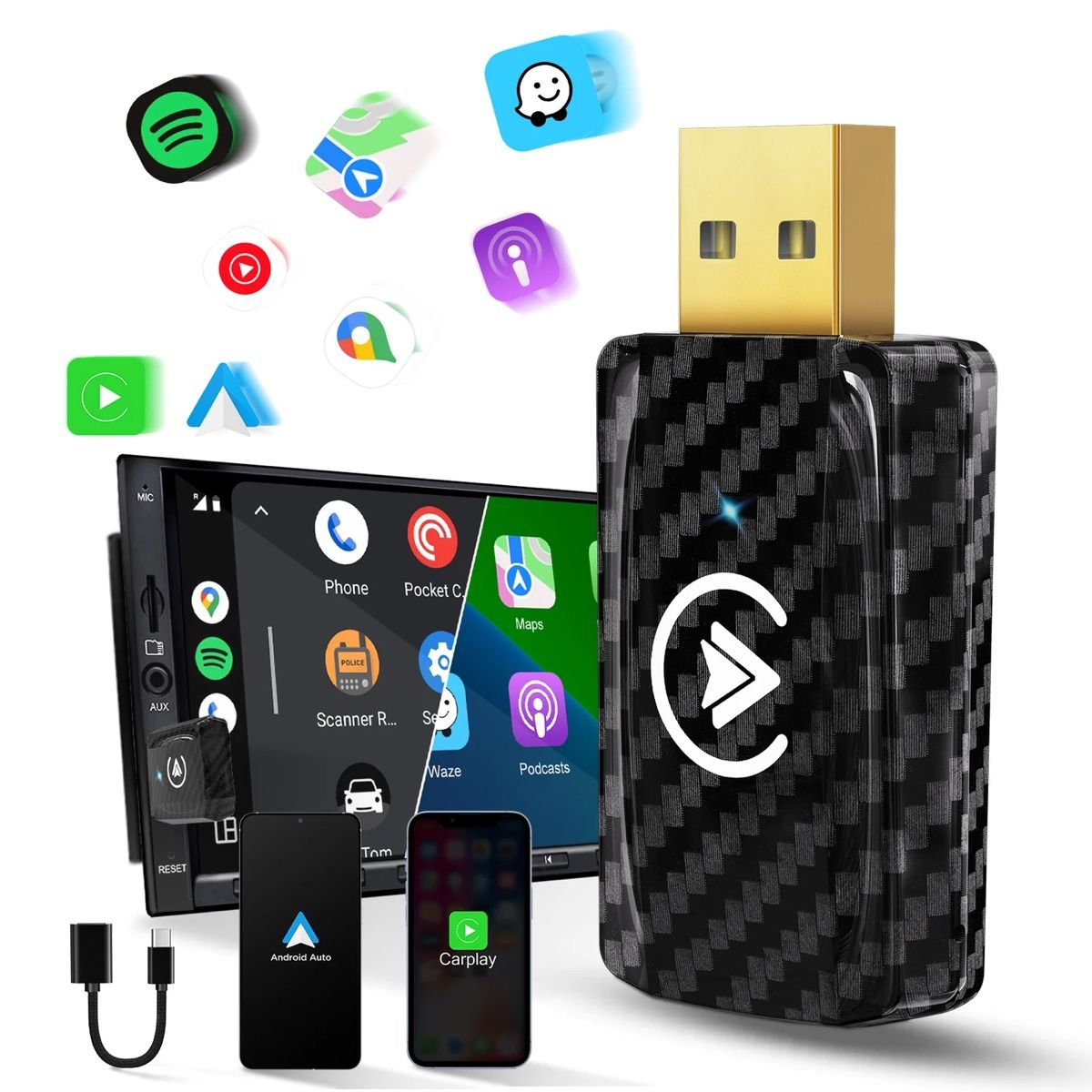 Unità & Adattatore: Carplay Adapter Usb-c Usb-a Wireless Carplay Android Auto – Nuovo (secondo la descrizione) da Triesenberg venduto da alfro91