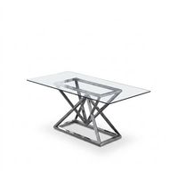 Luxus Glastisch Säulentisch in Silber 180x90 cm