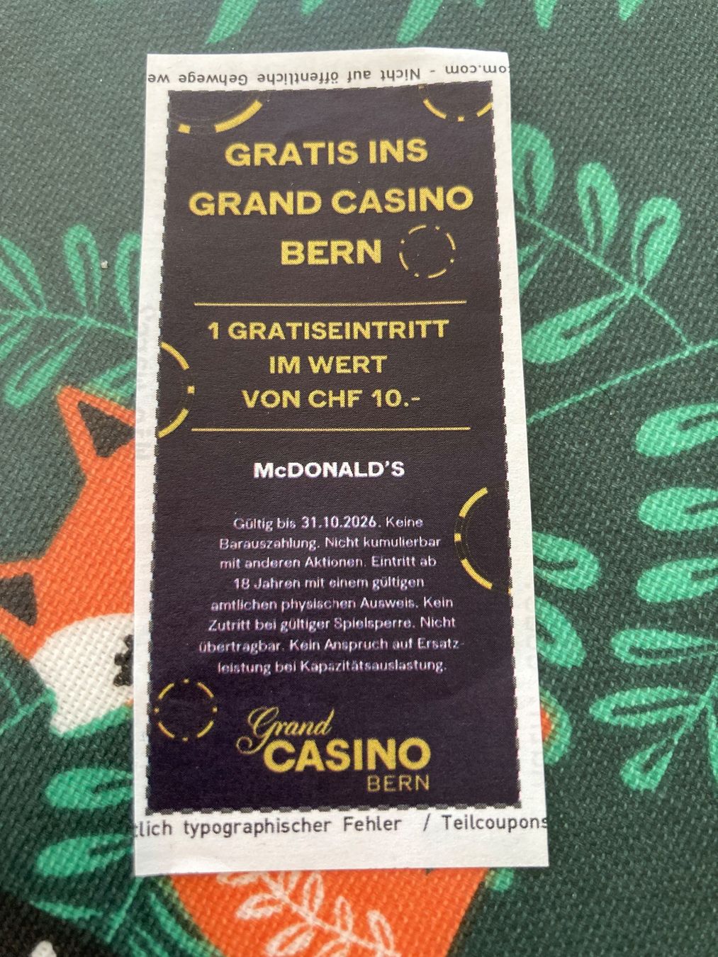 Buoni: 5x Casino Bern Gutschein – Nuovo e nell'imballaggio originale da Bülach venduto da Stellina72
