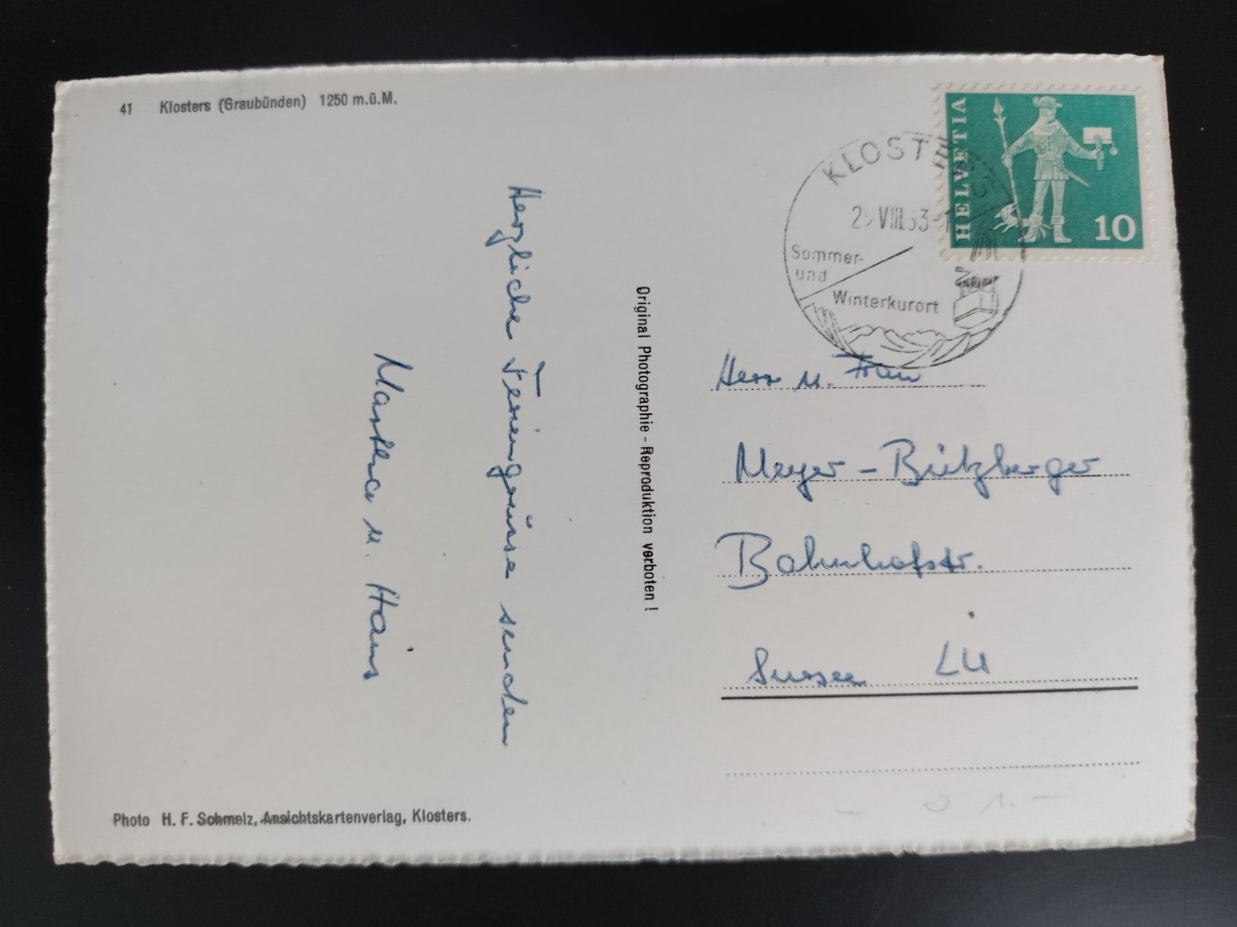 Cartoline postali: Bahnstrecke, Klosters dat. 1963 – Usato da Ohmstal venduto da Lebensfreude05 1