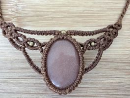 Collier macramé pierre de l rose neuf 