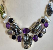 Silber Collier Barockperlen und Edelsteine