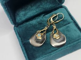 Elegante Silber 925 Ohrringe mit Mondstein Bicolor Gold Silb