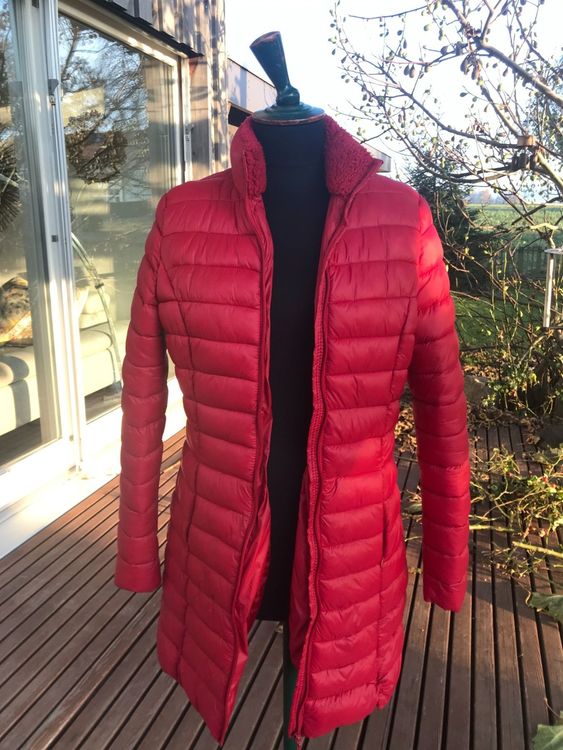 Manteau Matelassé Rouge Avec Capuche Fourrure Xueyuge – Taille S – Neuf Avec étiquettes