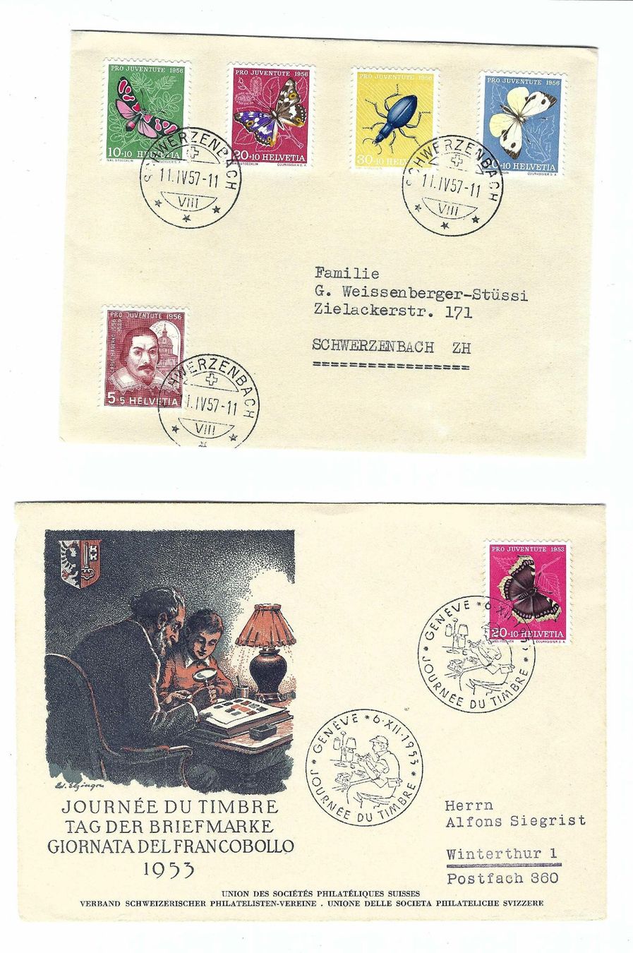 Alle Briefmarken: 6 Belege 1949 - 1982 5o – Gebraucht aus Aarau von fussball-fussball