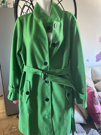 Manteau caban léger vert gazon et ceinture taille M