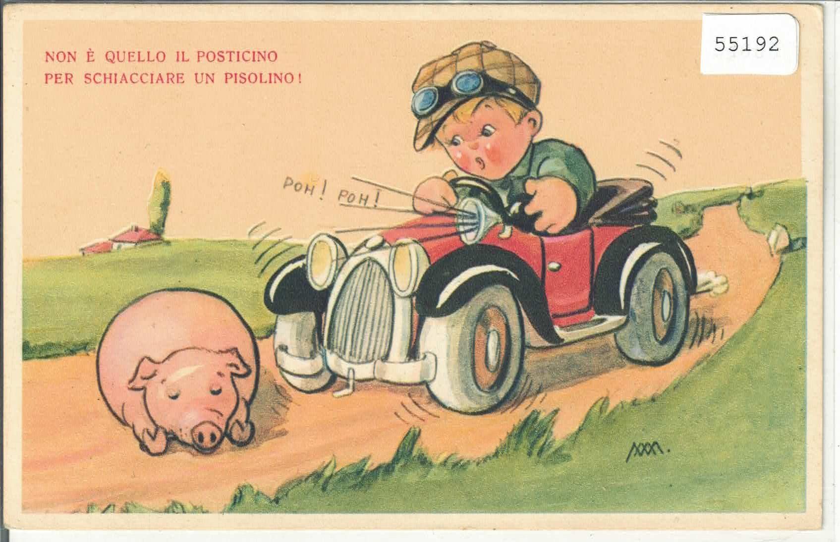 Cartoline postali: Das schlafende Schwein vor dem Auto – Usato da Ettingen venduto da Kartenplanet