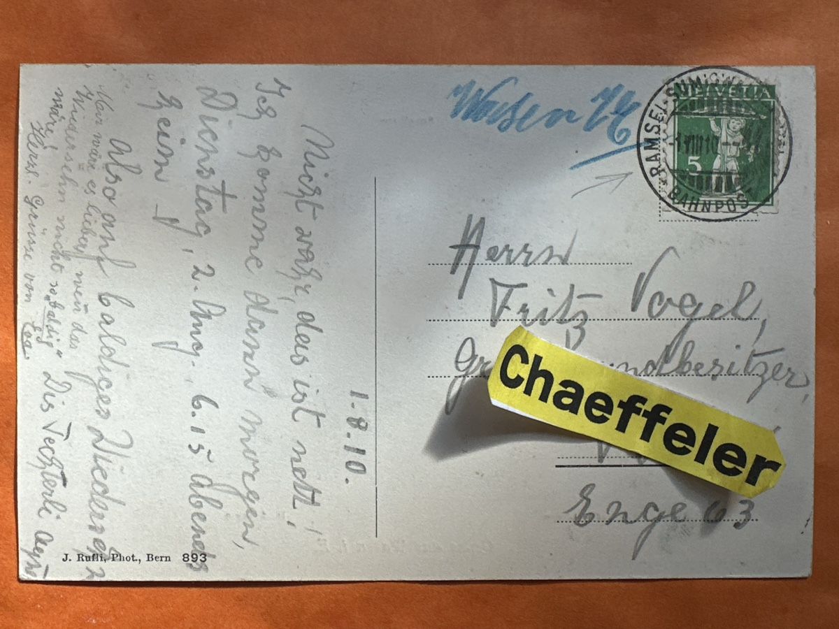 Cartoline postali: 1910 Gruss aus Wasen i. E. mit Stempel + Stick – Usato da Zürich venduto da Chaeffeler 1