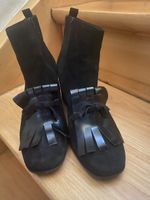 Elegante, schwarze Wildleder Stiefeletten Gr. 7½ Absatzschuh