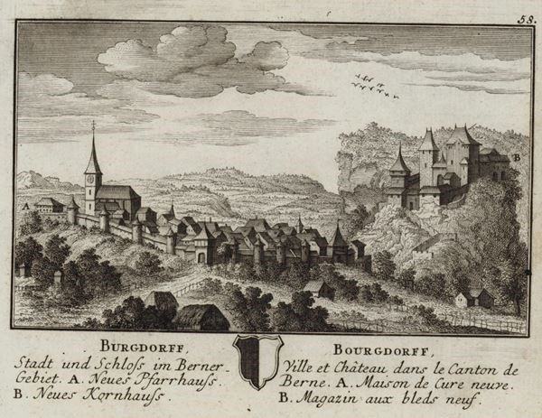 Stiche: Burgdorf  von Herrliberger 1754 – Gebraucht aus Rafz von Helvet32 1