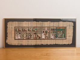 Ägyptisches Papyrus Bild in Messing Rahmen 70,5 x 29,5 cm