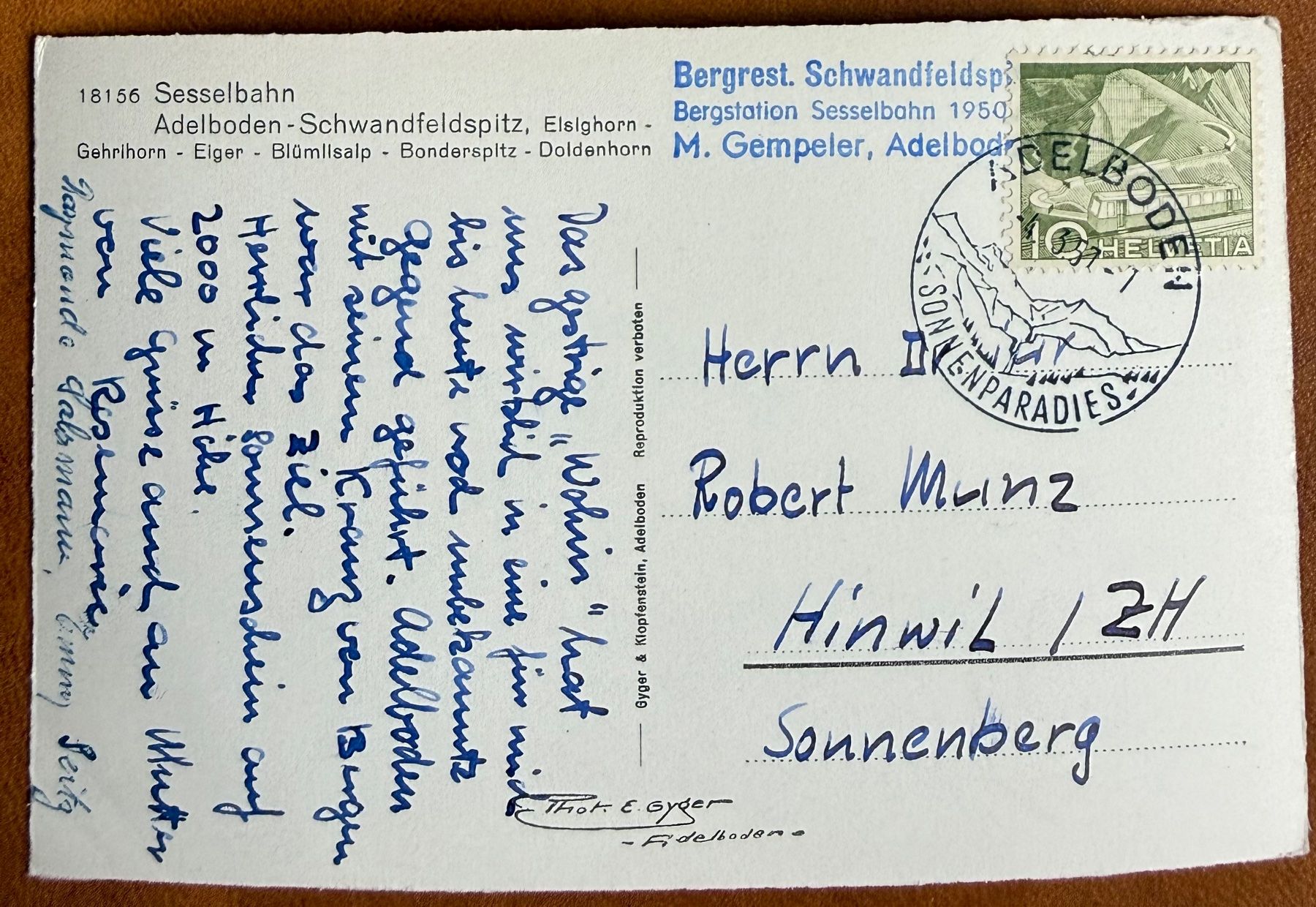 Cartoline postali: Adelboden - Sesselbahn - Schwandfeldspitz 1957 – Usato da Lutry venduto da Ediego 2