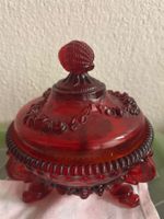 Glasdose rot mit Deckel Verziert Vintage Zustand