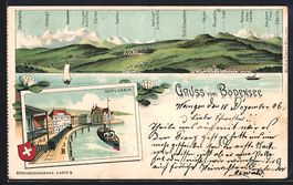 Litho Rorschach, Schiff am Hafen, Blick 
