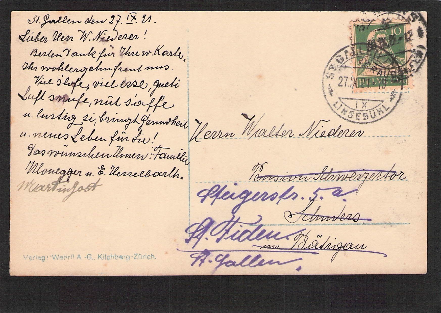 Ansichtskarten: #Echtfoto St. Gallen , gel. 1921 – Gebraucht aus Reichenburg von Pipo-67 1