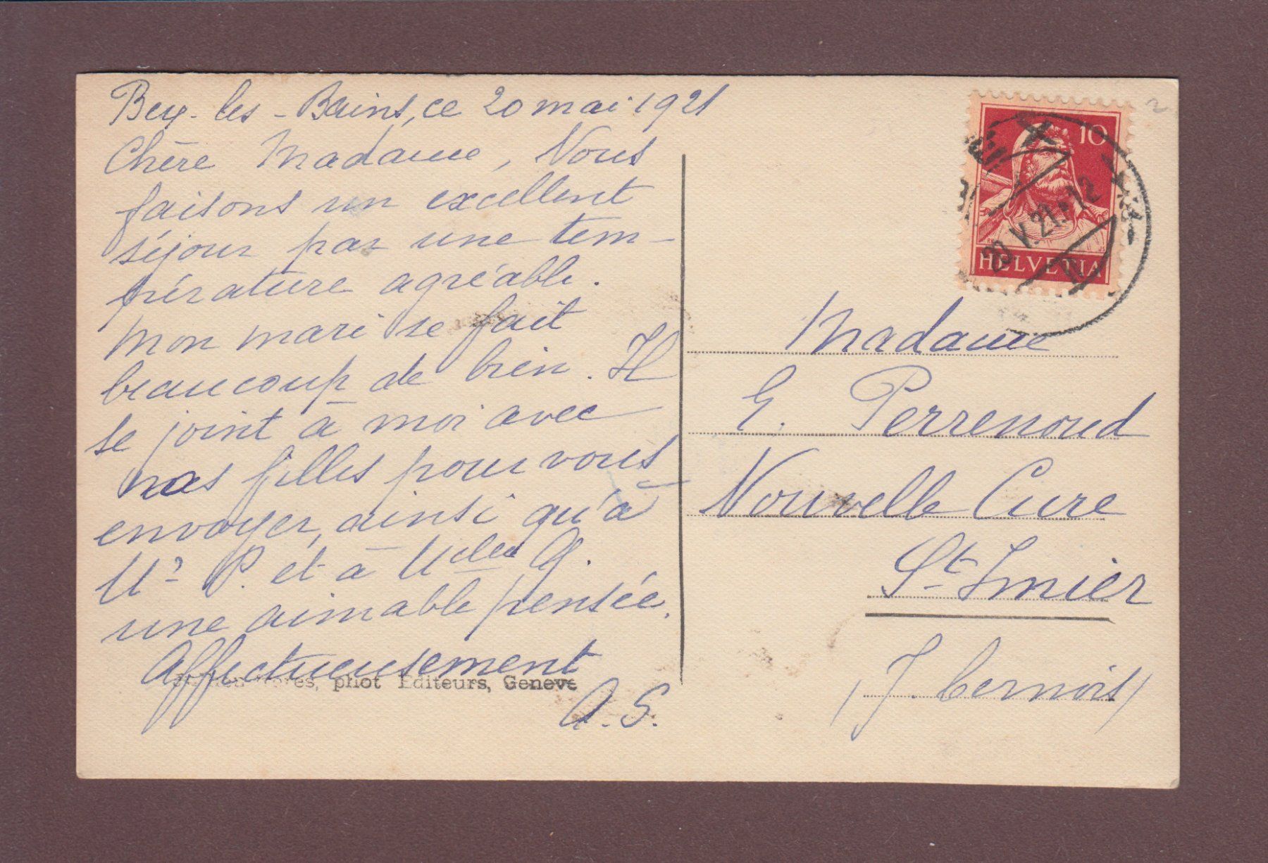 Ansichtskarten: BEX - Gorges de l'Avançon - 1921 – Gebraucht aus Pully von nicecards 1