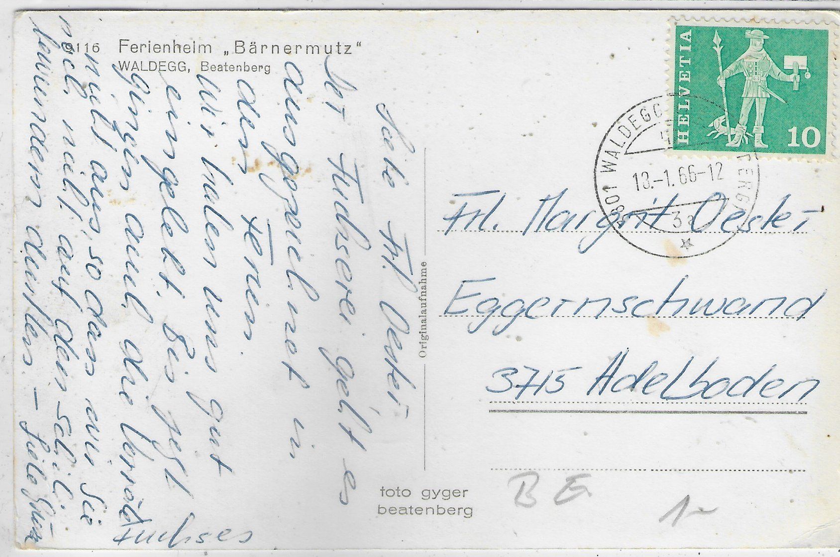 Cartoline postali: Ferienheim "Bärnermutz" Waldegg, Beatenberg im Winter – Usato da Ettingen venduto da Kartenplanet 1