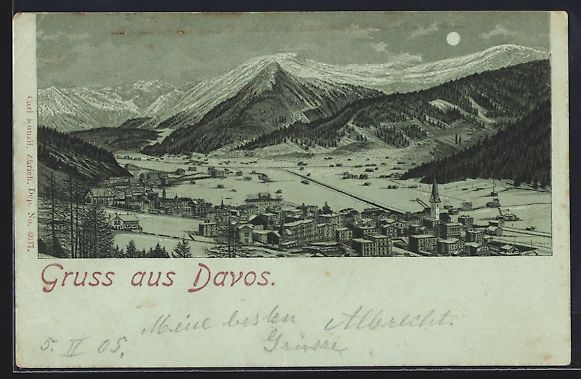 Cartoline postali: Mondschein-Lithographie Davos, Ortspanor – Usato da Berlin venduto da bartko-reher
