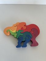 Holzpuzzle Elefant bunt Steckspiel gebrauchter Zustand