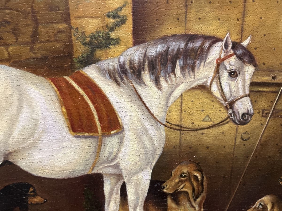Gemälde: Ölgemälde auf Leinwand, Pferd mit Hunden – Gebraucht aus Glarus von KunstWerkEr-LS87 1