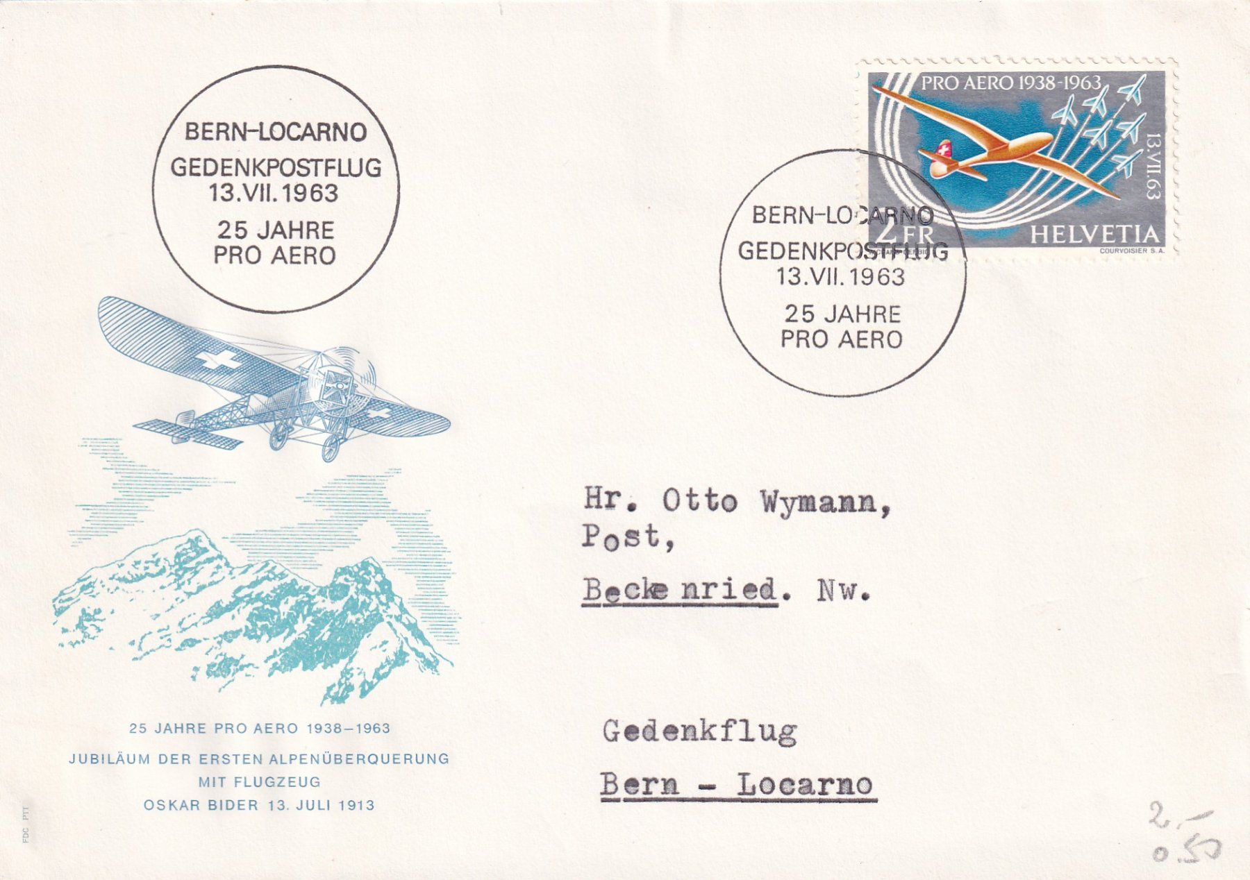 Tutti i francobolli: Gedenkpostflug Bern - Locarno 13.VII.1963 – Usato da Birsfelden venduto da chr_yq2g