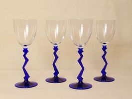 4 vintage ZigZag Weissweingläser Kobaltblau Schott Zwiesel