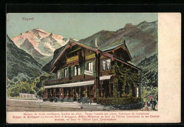 Cartoline postali: Interlaken, Fabrique de sculptures Egger – Usato da Berlin venduto da bartko-reher
