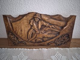 Handgeschnitztes Holzrelief, Jäger Motiv, Wanddeko, Top!