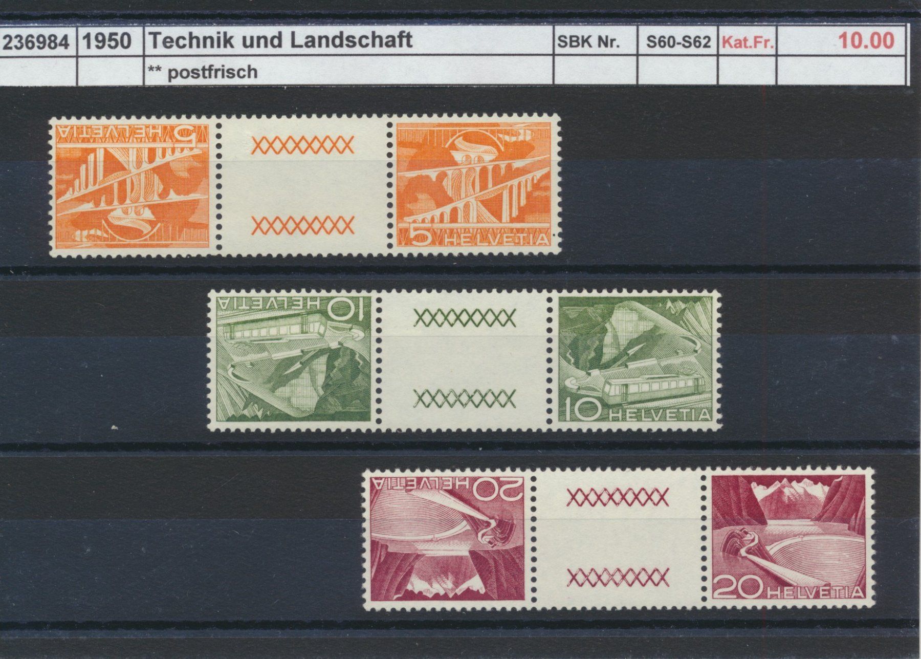 Alle Briefmarken: 1950 "Technik und Landschaft" - Zwischensteg, ** postfrisch – Neu (gemäss Beschreibung) aus Winterthur von Zupogeru