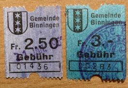 2 Fiskalmarken Gemeinde Binningen BL - Gebühr Fr. 2.50 / 3.-