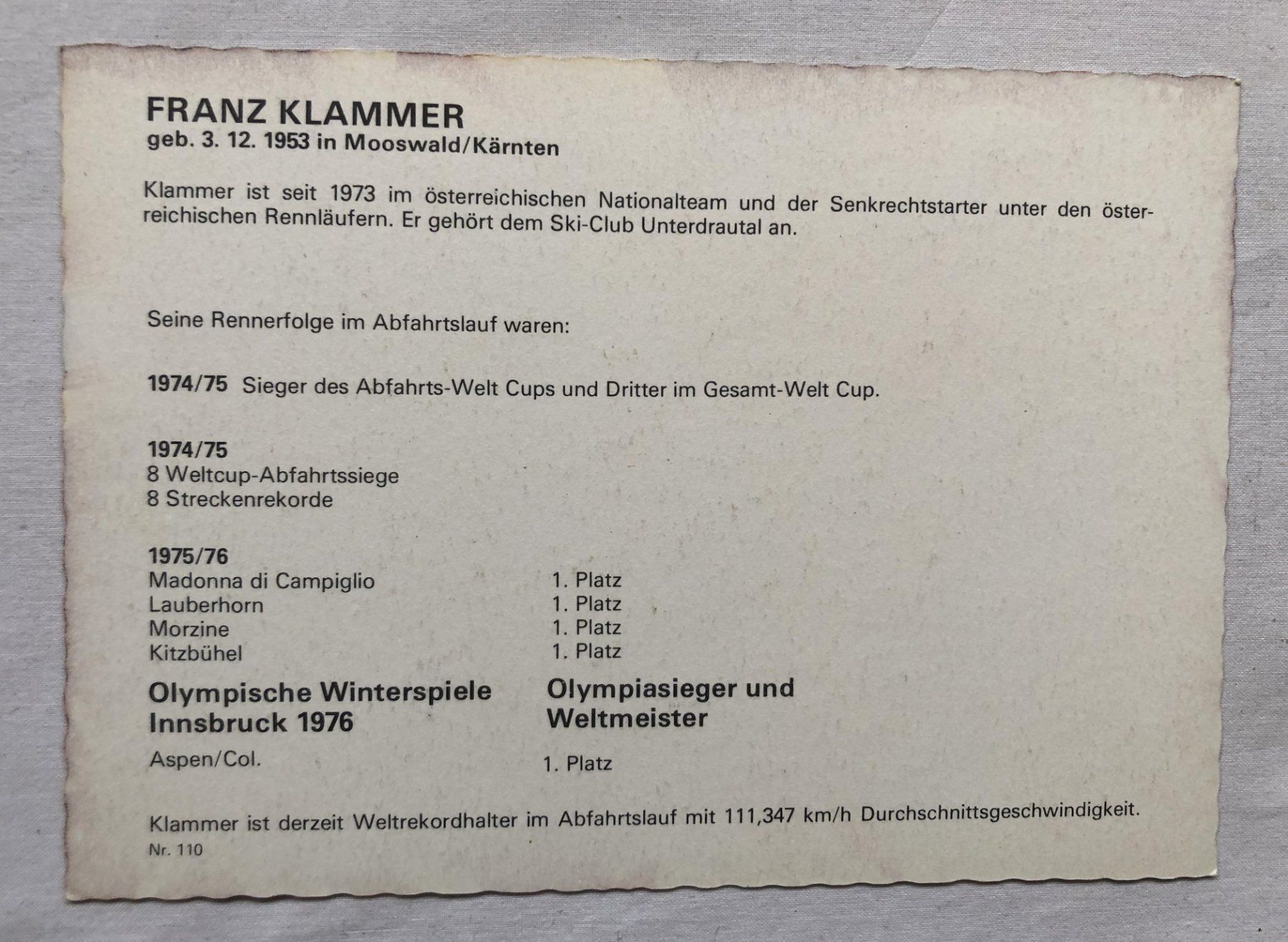 Autogramme: Originalautogramm - FRANZ KLAMMER – Gebraucht aus Schaffhausen von  1