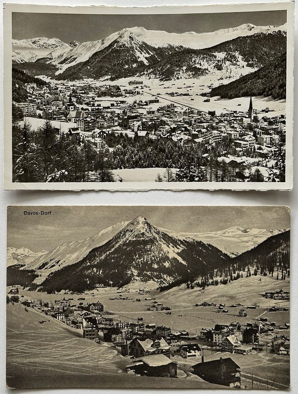 Ansichtskarten: 2 Davos Dorf  1 St. Moritz 1909 Winter  Eisbahn belebt – Gebraucht aus Lützelflüh-Goldbach von blauerkranich 2