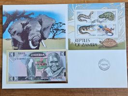 Notenbrief Bankfrische 1-Kwacha-Banknote aus Sambia