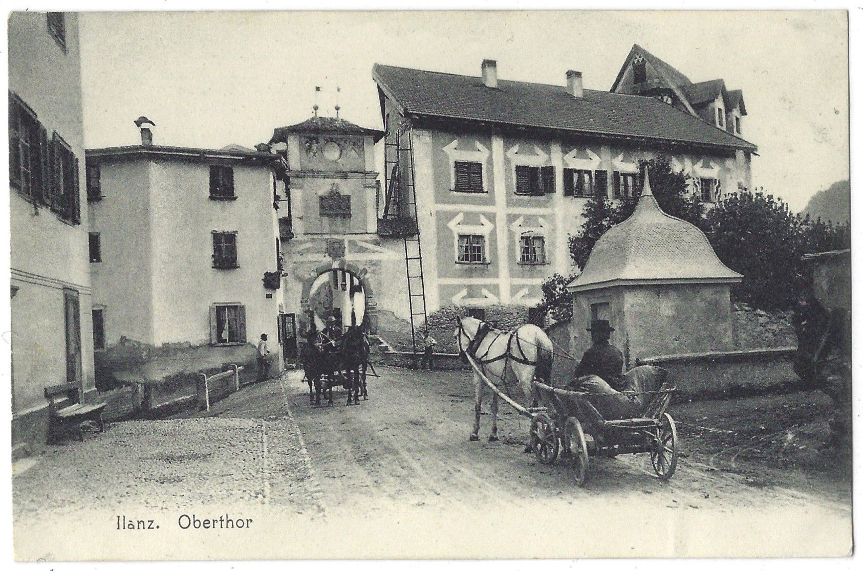 Cartoline postali: Ilanz.    Oberthor  mit 2  Pferdegespannen – Usato da Bütschwil venduto da Jackson1A