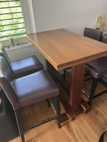 Massiv Holz Stehtisch mit Echt Leder Barhockern