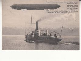 Zeppelin 1909 mit Stabstempel Triboltingen, Werbung Schuler