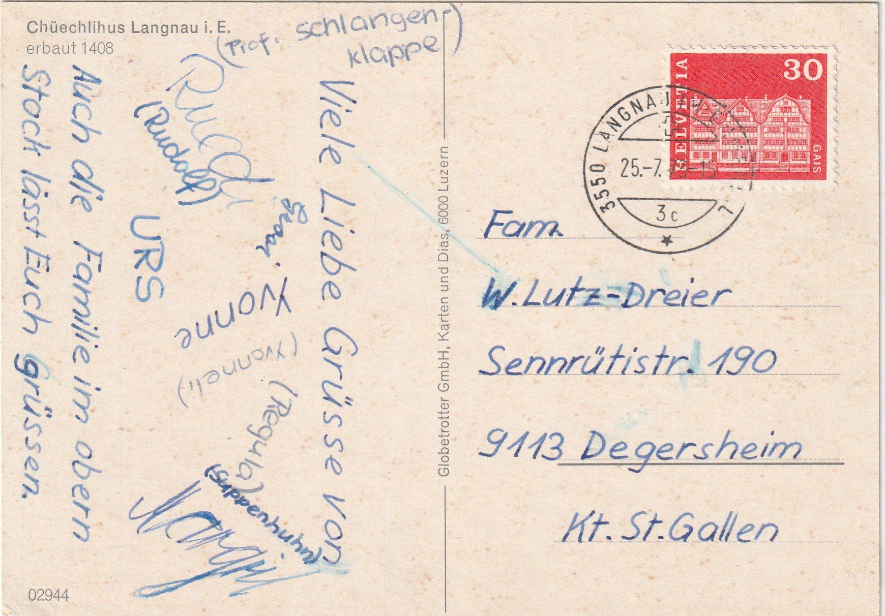 Cartoline postali: Chüechlihus Langnau i.E. – Usato da Lumbrein venduto da made02 1