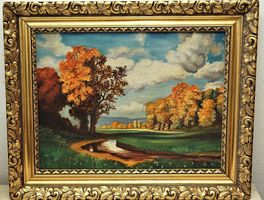 Idyllische Landschaft mit Bach, Malerei, sign.V.Hofer