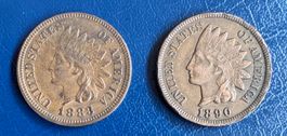 USA 1 Cent 1883 und 1890 Indian Head
