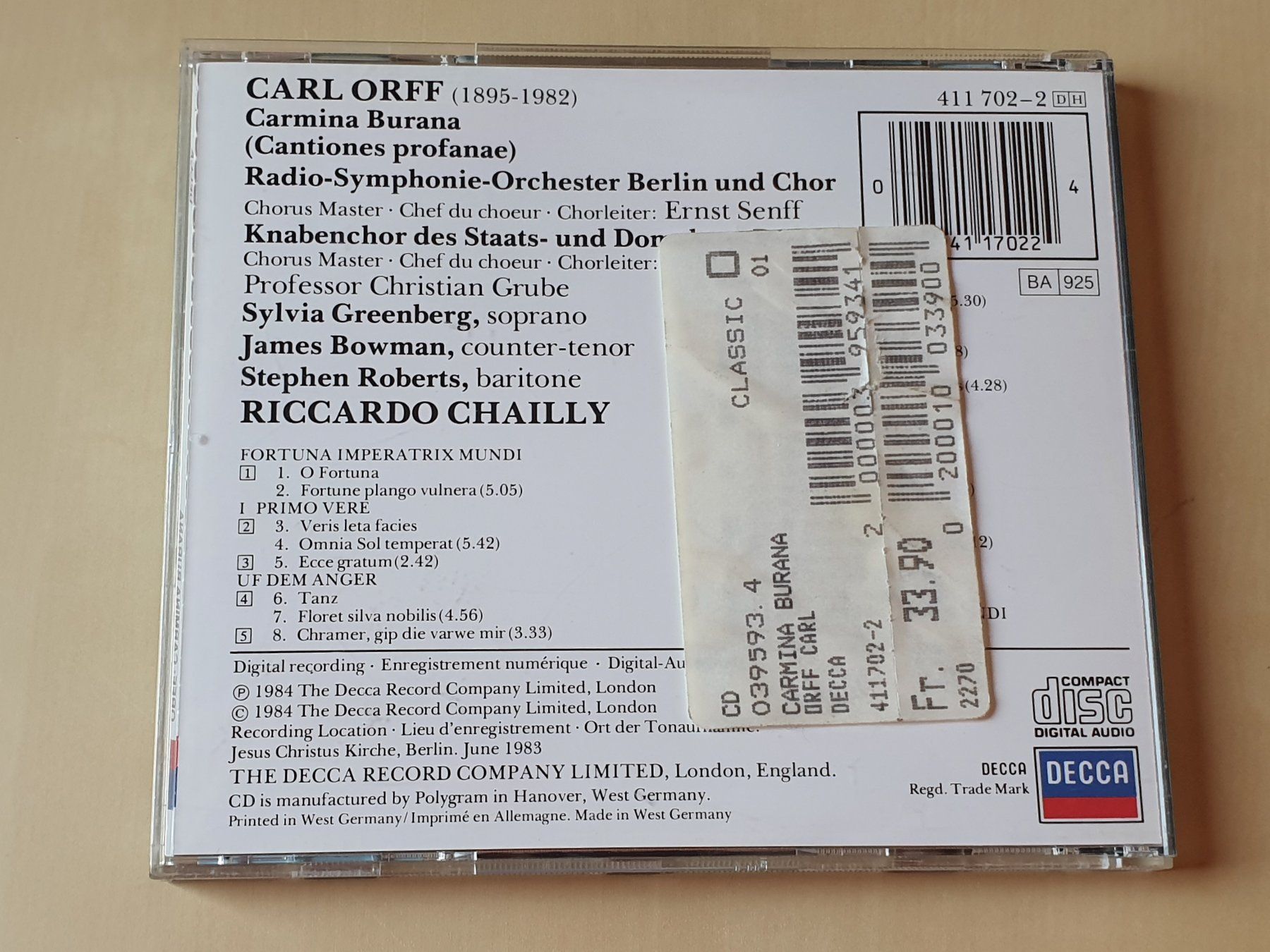 CD: Orff Carmina Burana – Usato da Stansstad venduto da collectorsshop 1