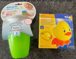 Trinkbecher für Kleinkinder,  Badethermometer + Spielzeug