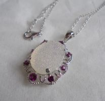 Perlenschimmer-Glitzer-Quarz-Halskette,925er Sterling-Silber