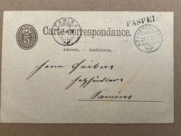 1878 Wigr. 30, 5Rp. Ganzaschen Karte von Paspels - Tamins