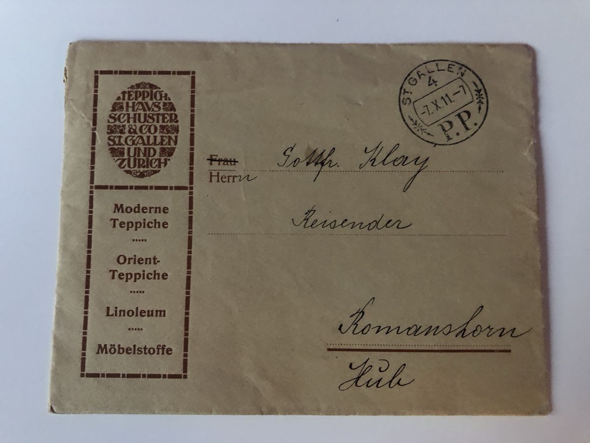 Tutti i francobolli: Werbebrief TEPPICH SCHUSTER ST. Gallen 1911 – Usato da Lufingen venduto da Rac0