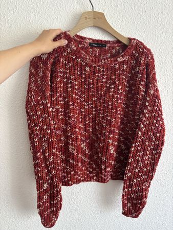 Jean Pascale XS Knit Sweater, Red and Cream - Cozy!
