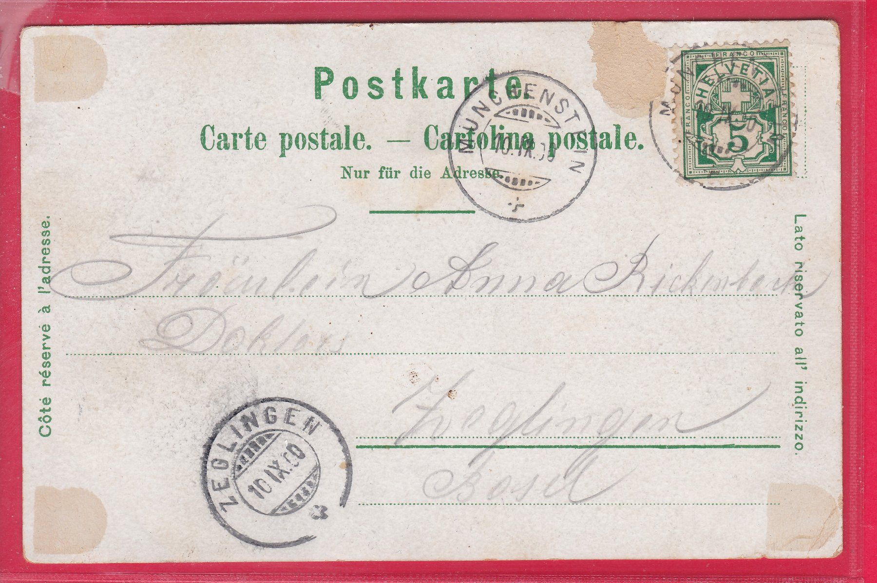 Cartoline postali: GRUSS AUS BASEL, 10.9.1900 – Usato da Oberrieden venduto da Gebirgsstelze 1