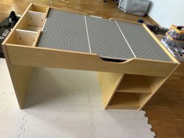 Kindertisch mit Legoplatten Holzoptik weiss gebraucht